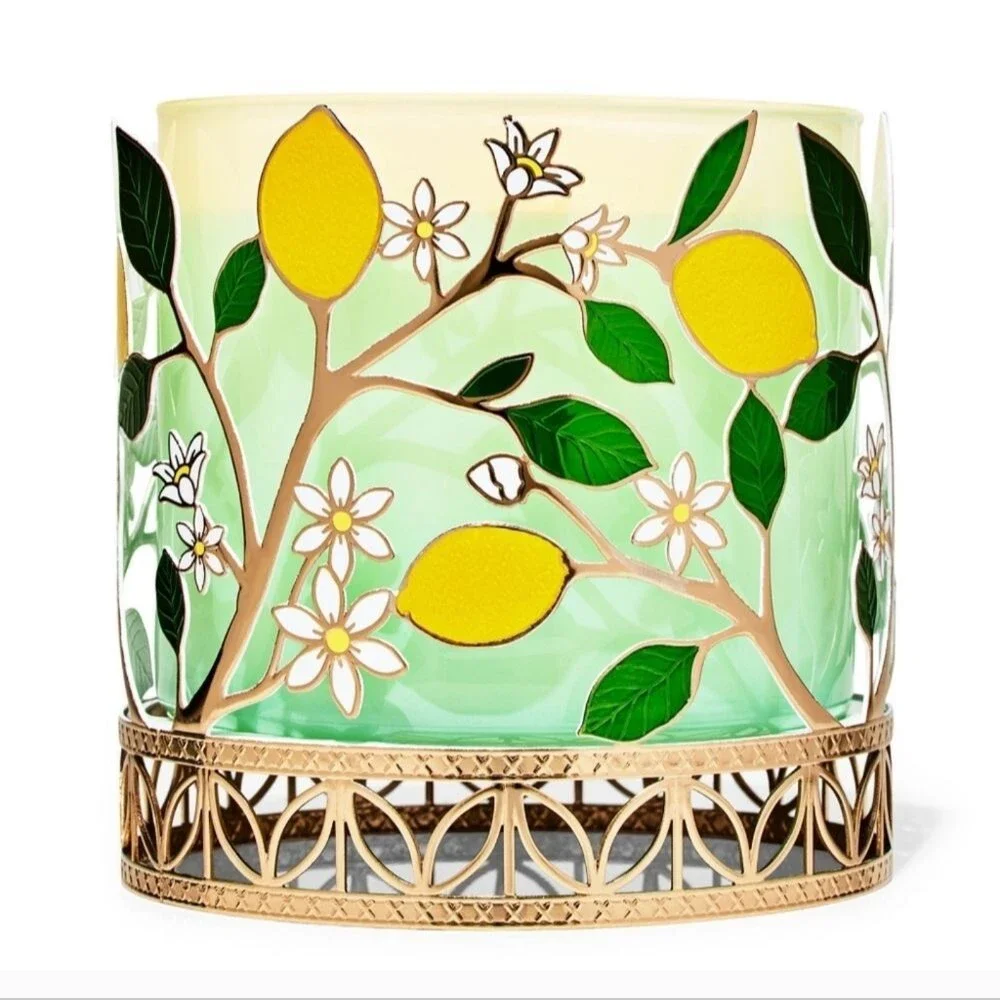 Bath & Body Works Lemons & Flowers Metal Candle Holder NEW